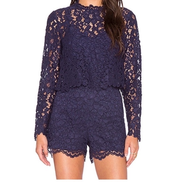 SAYLOR Pants - Saylor/Anthropologie Navy Lace Romper - XS